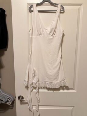 Women's White Slip Dress with Ruffle Hem